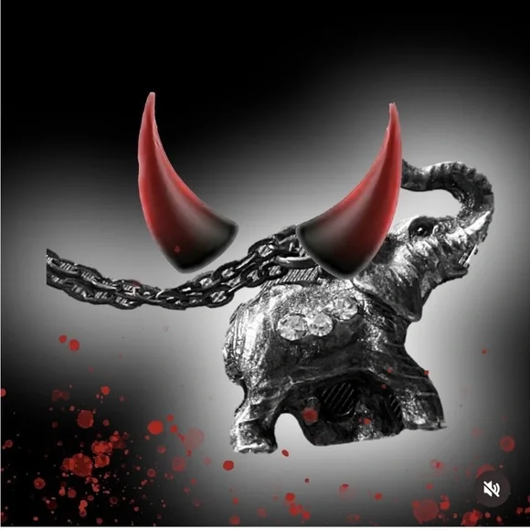 pewter elephant necklace pendant with gemstone eyes in motion - Picture 3 of 4